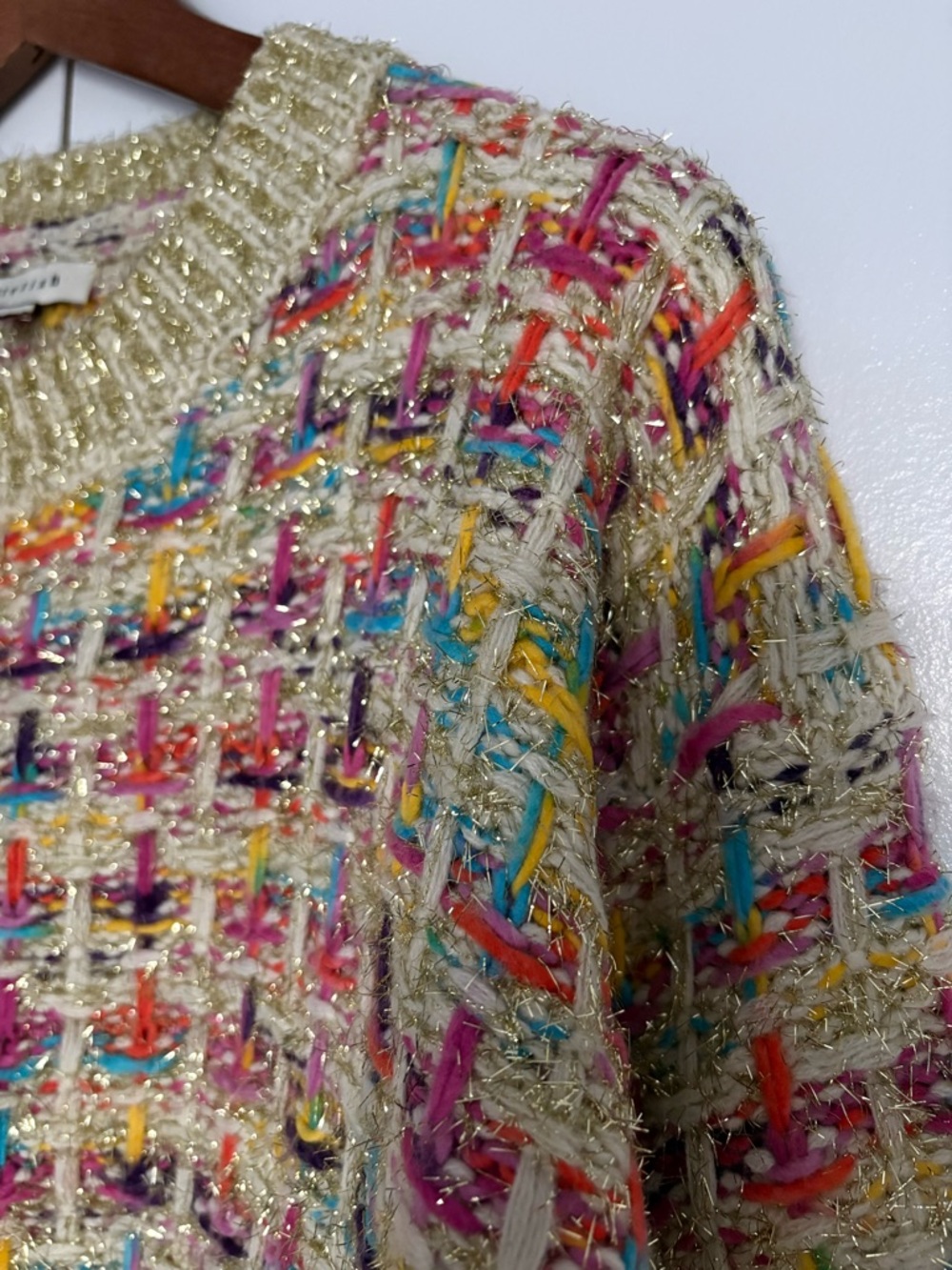 Stellah Multicolor Tweed Crewneck Sweater in Beige Base - Picture 6 of 10